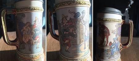 Mettlach Steins Jester On Table - Boxed