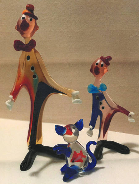 Murano Figurines 2 Clowns & A Cat - No Box