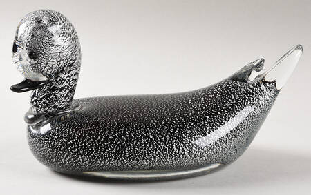 Murano Figurines Duck-Black & Silver Fleck - No Box
