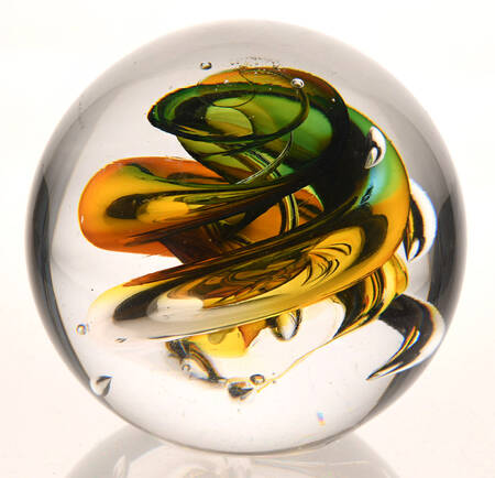 Murano Figurines Yellow, Green, Blue Swirl Paperweight - No Box