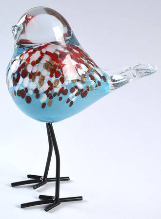 Murano Figurines Bird-Blue/Dots-Metal Legs - No Box