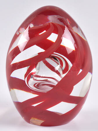 Murano Figurines Egg Shape Paperweight-Red Swirls - No Box