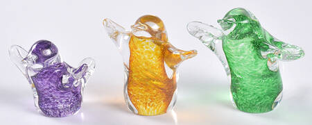 Murano Figurines Birds/Penguins Hopping - Set Of 3 - No Box