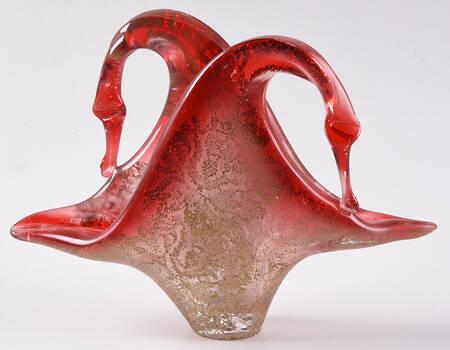 Murano Figurines Swan Vase With Gold Leaf Decor - No Box