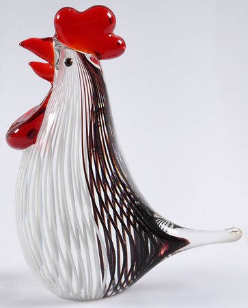 Murano Figurines Black & White Striped Rooster - No Box