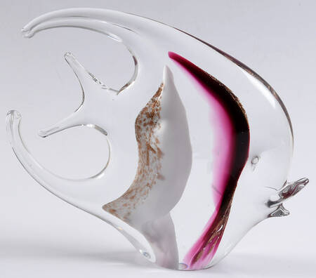 Murano Figurines Angelfish Purple/White/Gold Flakes - No Box