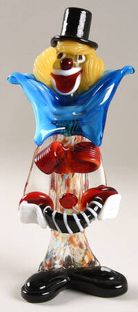 Murano Figurines Clown With Big Blue Bowtie - No Box