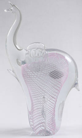 Murano Figurines Elephant Trunk Up With Pink Spiral - No Box