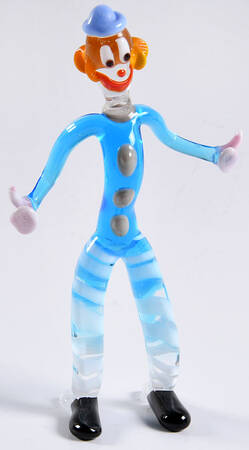 Murano Figurines Clown Small Light Blue White - No Box