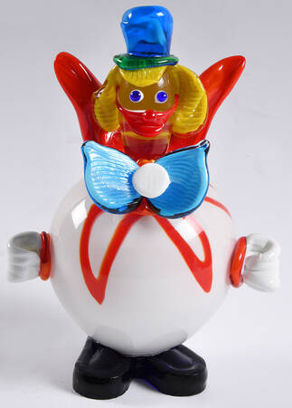Murano Figurines Clown Round White Red Blue - No Box