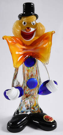 Murano Figurines Clown Black Top Hat Orange Bow Tie - No Box