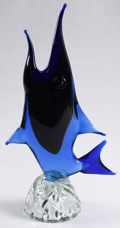 Murano Figurines Swordfish-Cobalt On Clear Base - No Box