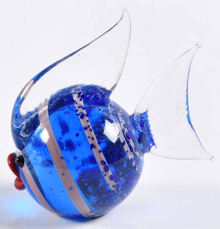 Murano Figurines Miniature Puffer Fish-Blue/Lav.Stripes  - No Box
