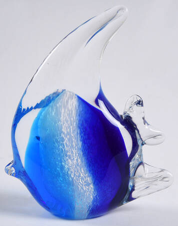 Murano Figurines Angel Fish-Cobalt,Aqua,White Stripes - No Box