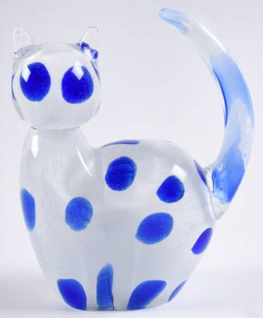 Murano Figurines Cat-White W/Blue Dots - No Box 258