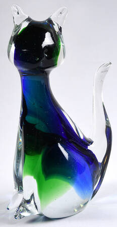 Murano Figurines Cat-Cobalt/Green - No Box