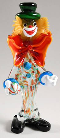 Murano Figurines Clown-Green Hat Multicolor Ball - No Box