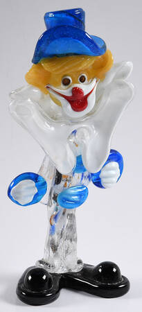 Murano Figurines Clown Blue Hat White Colar - No Box