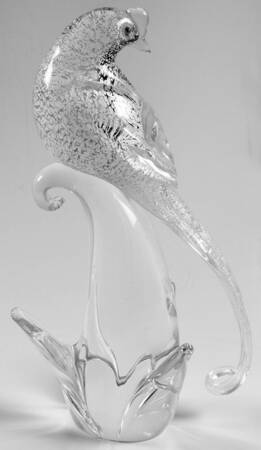Murano Figurines Bird-Clear/White Long Tail - No Box