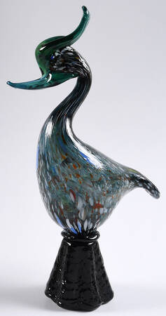 Murano Figurines Bird-Multi Color Spots On Grn - No Box