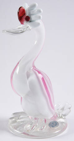 Murano Figurines Goose-White, Pink Stripes - No Box