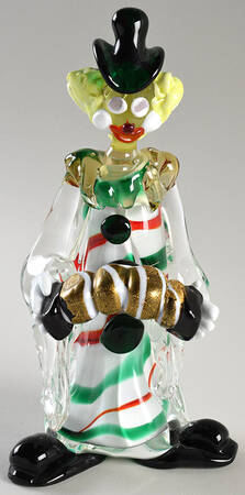 Murano Figurines Clown With Accordion- Green Hat - No Box