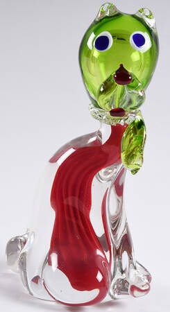 Murano Figurines Cat-Green In Head,Red In Body - No Box