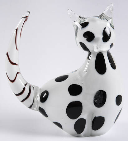 Murano Figurines Cat - White With Black Dots - No Box