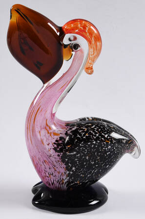 Murano Figurines Pelican-Pink And Black - Nb330, No Box