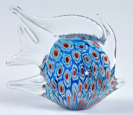 Murano Figurines Angelfish Millefiori Blue Red White' - No Box