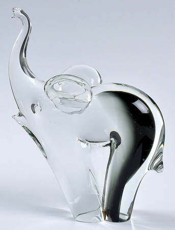 Murano Figurines Elephant - Clear & Black - No Box