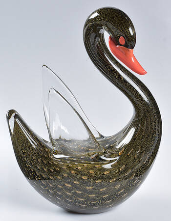 Murano Figurines Swan - Black And Gold - No Box
