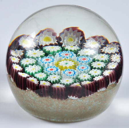 Murano Figurines Millefiori Paperweight-Glitter Bottom - No Box