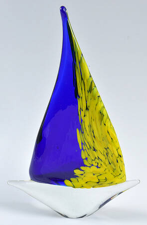 Murano Figurines Sailboat Blue And Yellow - No Box