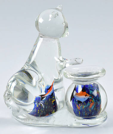 Murano Figurines Cat Fish Bowl Aquarium - No Box