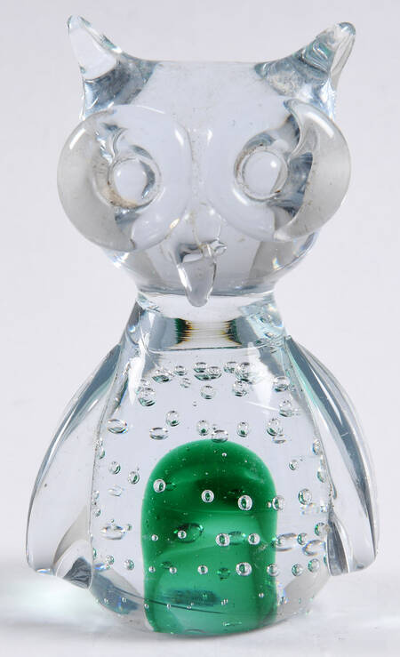 Murano Figurines Owl Green Bubbles - No Box