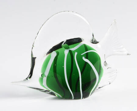 Murano Figurines Fish - Green And White Stripes - No Box