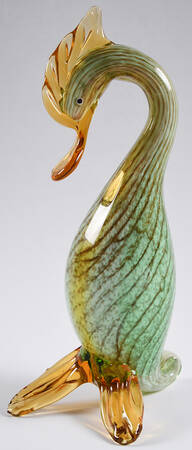 Murano Figurines Duck - Green And Amber - No Box