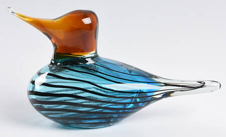 Murano Figurines Bird-Blue,Amber,Black Stripes - No Box