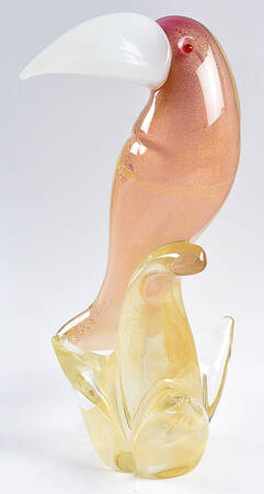 Murano Figurines Toucan, Pink With Gold Dust - No Box