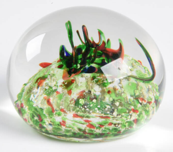 Murano Figurines Paperweight Green Red White Speckles - No Box 420