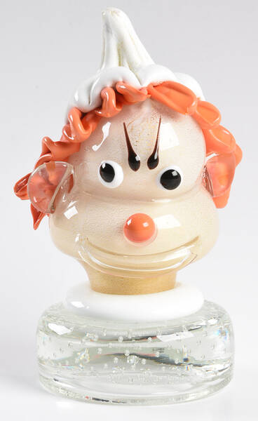 Murano Figurines Clown/Elf Head Paperweight - No Box