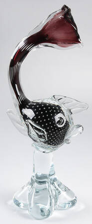 Murano Figurines Clear & Purple Fish On Clear Base - No Box
