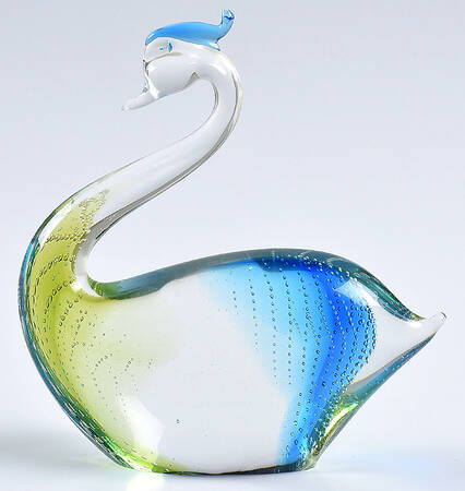 Murano Figurines Swan - Green Blue Bubbles - No Box