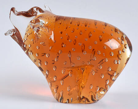Murano Figurines Pig - Controlled Bubbles Amber - No Box