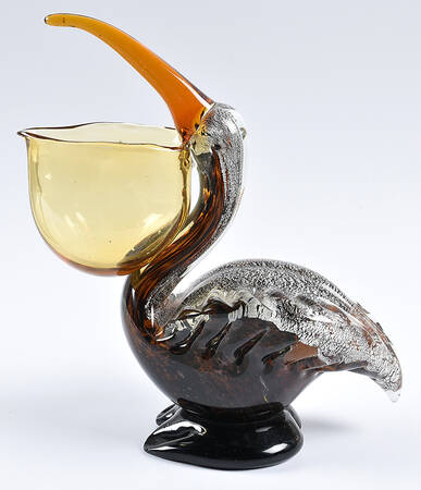 Murano Figurines Pelican Silver Flake Amber Black - No Box