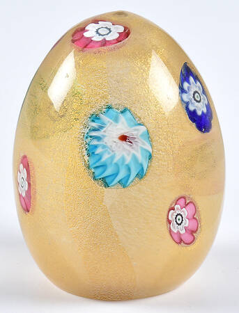 Murano Figurines Scattered Millefiori Gold Flake Egg - No Box