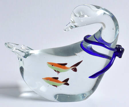 Murano Figurines Goose Blue Bow Two Fish - No Box