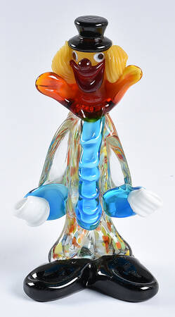 Murano Figurines Clown-Black Top Hat Blue Ruffles  - No Box