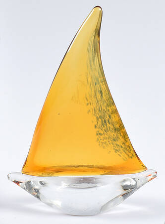 Murano Figurines Sailboat Clear Amber - No Box
